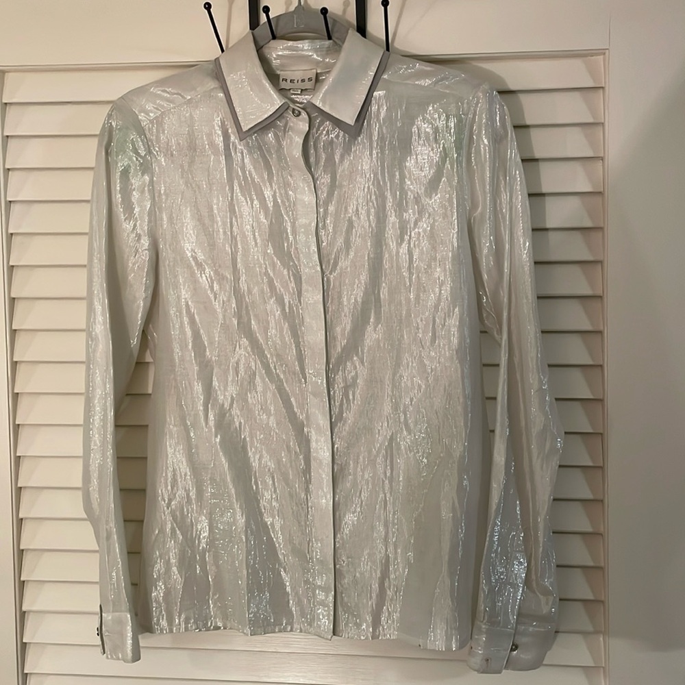 Reiss Shimmering White Button Down Shirt